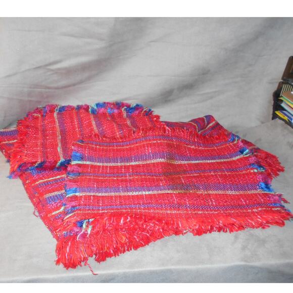 Woven Red Striped Tablecloth w/11 Matching Mats - Picture 5 of 5